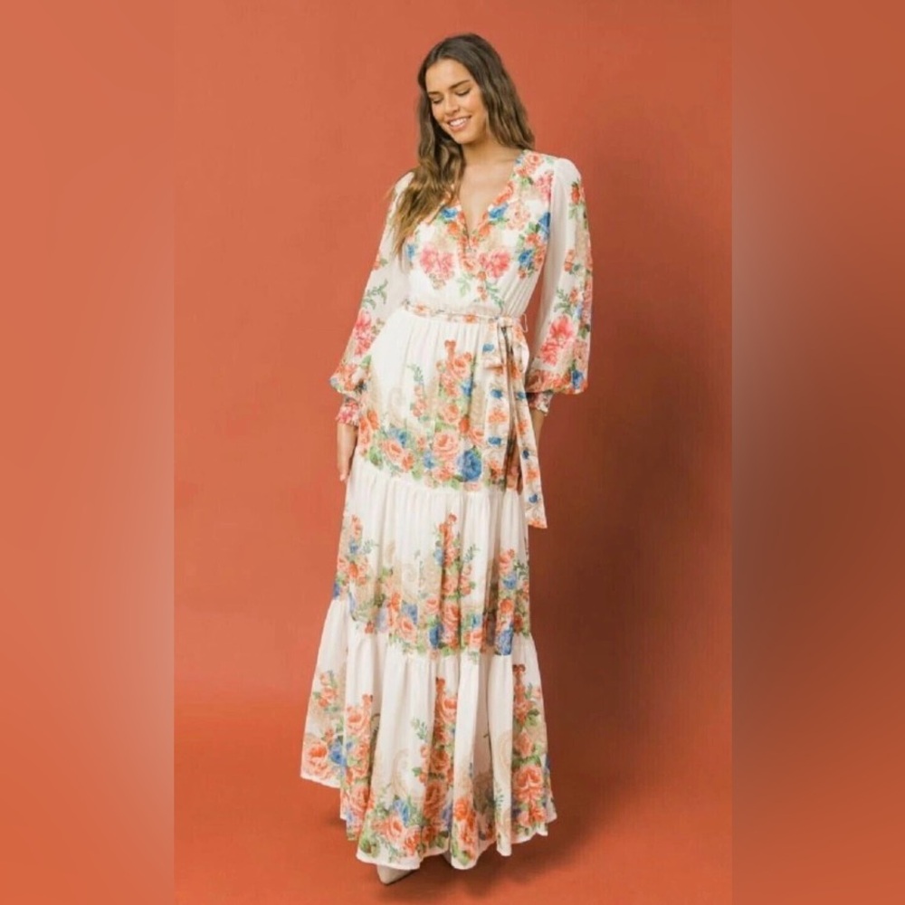 Flying Tomato White Maxi Dress with Multicolor Floral Print